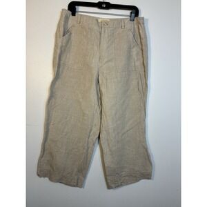 Linden Hill 100% Linen Wide Leg Crop Pants Sz 16 Oatmeal Lagenlook Beach Coastal